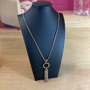 Banana Republic Gold Tone Snake Chain Necklace w/Tassel Chain & Hoop Pendant EUC